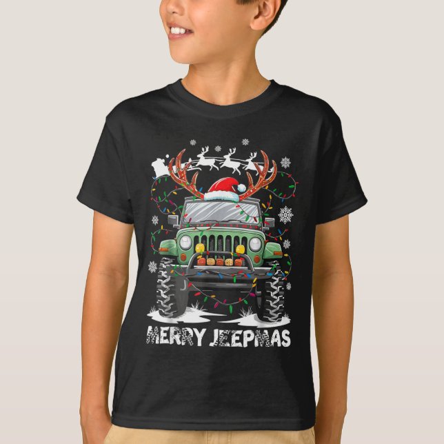 T-shirt Funny Merry Jeepmas Ugly Light Reindeer Christmas  (Devant)