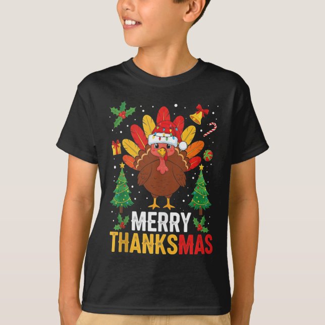 T-shirt Funny Merry Thanksmas Happy Thanksgiving Santa Tur (Devant)