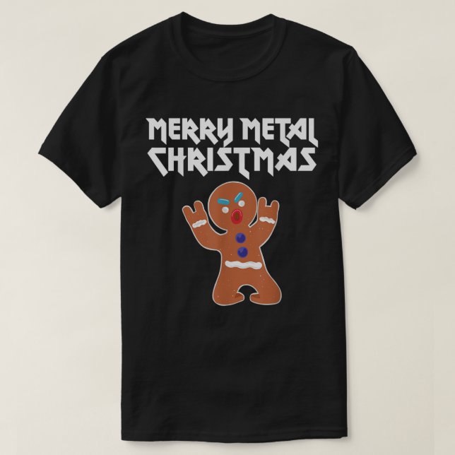 T-shirt Funny Metal Gingerbread Christmas Design (Design devant)