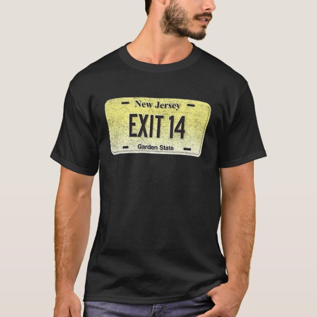 T-shirt Funny NJ State Vanity License Plate EXIT 14 (Devant)