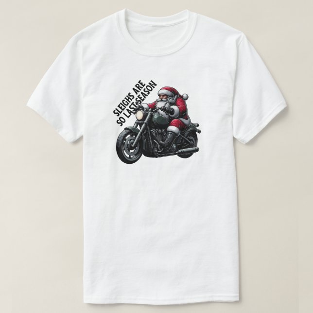 T-shirt Funny Noël Père Noël équitation moto (Design devant)