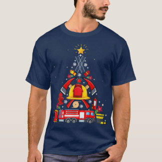T-shirt Funny Noël Pompier Camion Arbre de Noël X