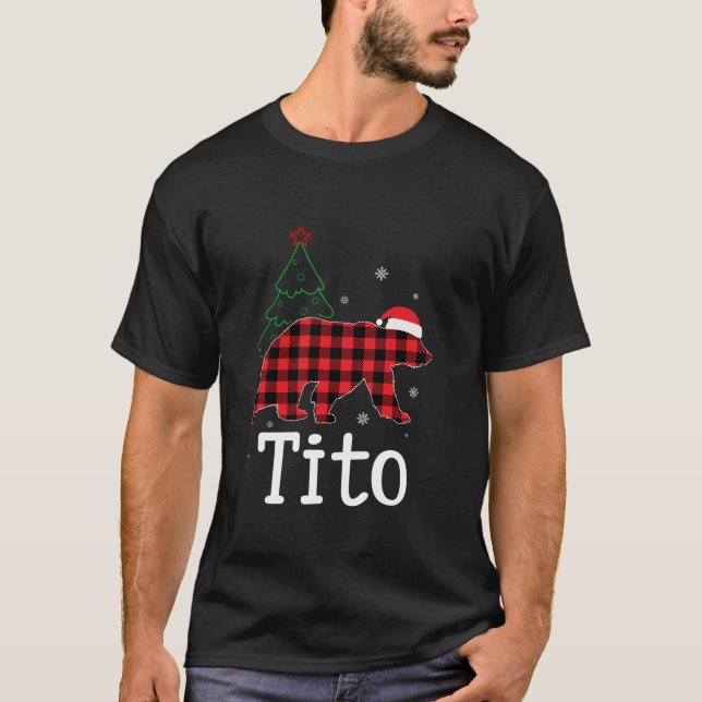 T-shirt Funny Noël Rouge Plaid Tito Ours laide Swea de Noë (Devant)