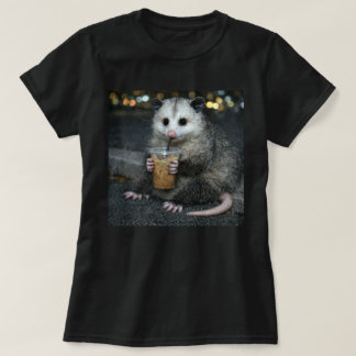 T-shirt Funny opossum Drinking  Coffee Shirt Cute Animal