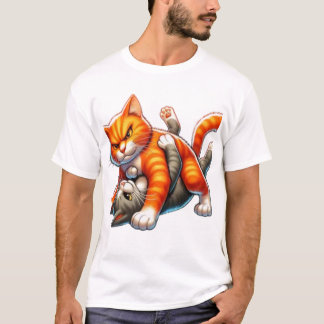 T-shirt Funny Orange Cat Wrestling Cartoon