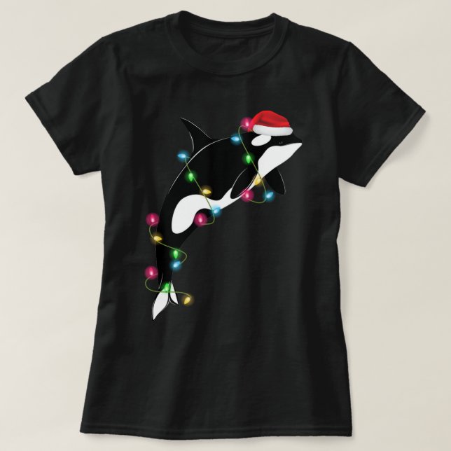 T-shirt Funny Orca Tueur Baleine Santa Chapeau Mer de Noël (Design devant)
