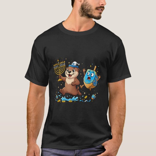 T-shirt Funny Otter Dreidel Menorah Hanukkah Kids Womens M (Devant)