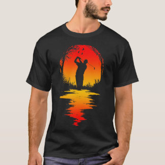 T-shirt Funny Papa Golf Coucher de soleil Golfer Silhouett