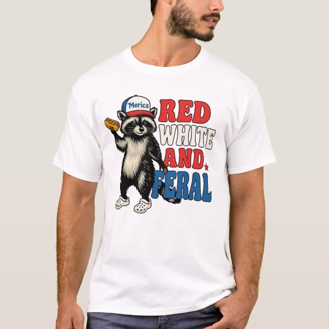 T-shirt Funny Patriotic Raccoon Shirt – Red White and Fera (Devant)