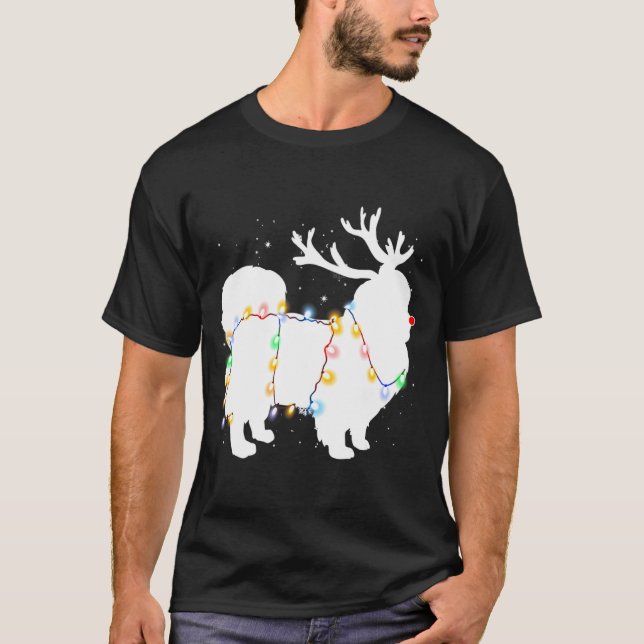 T-shirt Funny Pekingese Dog Tree Christmas Lights Xmas Paj (Devant)