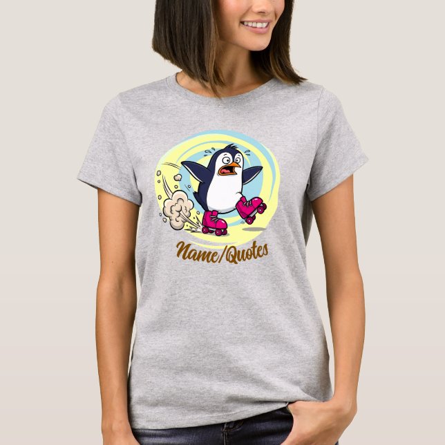 T-shirt Funny Penguin on Roller Skates (Devant)