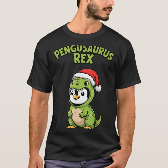T-shirt Funny Penguin T-rex Costume Christmas Kids Boys  (Devant)