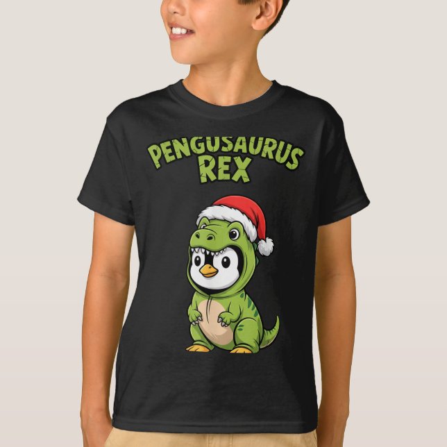 T-shirt Funny Penguin T-rex Costume Christmas Kids Boys  (Devant)
