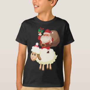 T-shirt Funny Père Noël équitation mouton Noël pyjama Noël