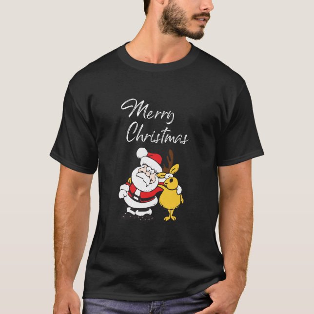 T-shirt Funny Père Noël et Reindee (Devant)