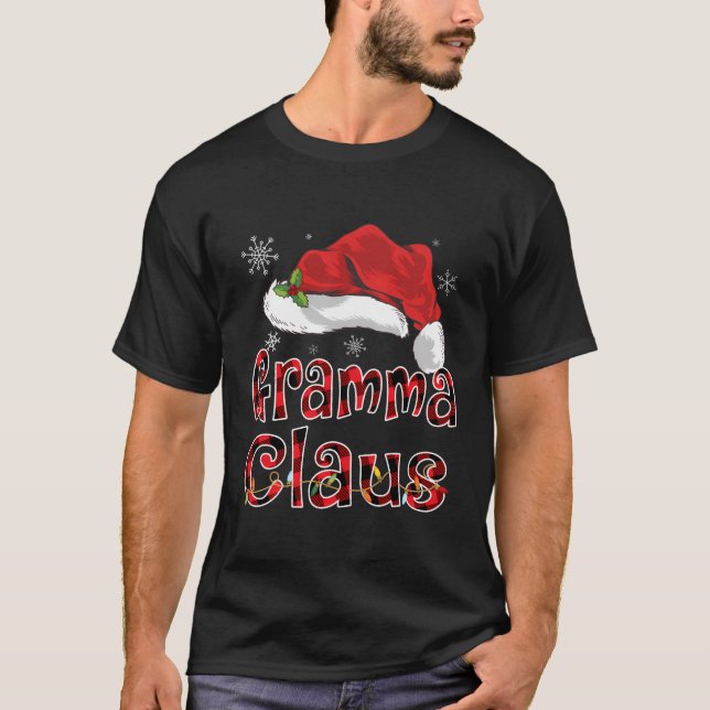 T-shirt Funny Père Noël Gramma Claus Rouge Plaid Famille d (Devant)