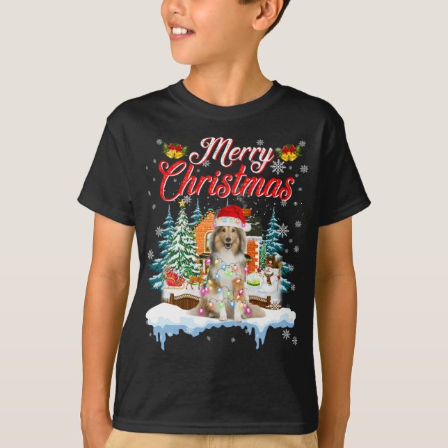 T-shirt Funny Père Noël Sheltie Dog Joyeux Noël (Devant)