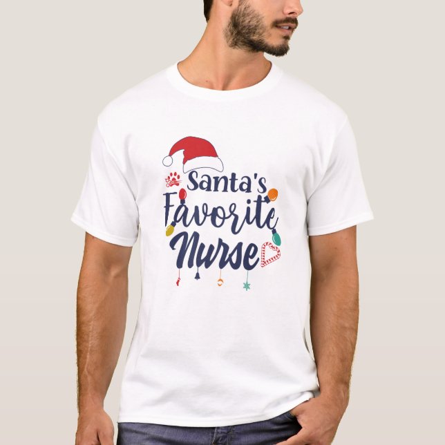 T-shirt Funny Père Noël'S Favori Nurse Joyeux Match De Noë (Devant)