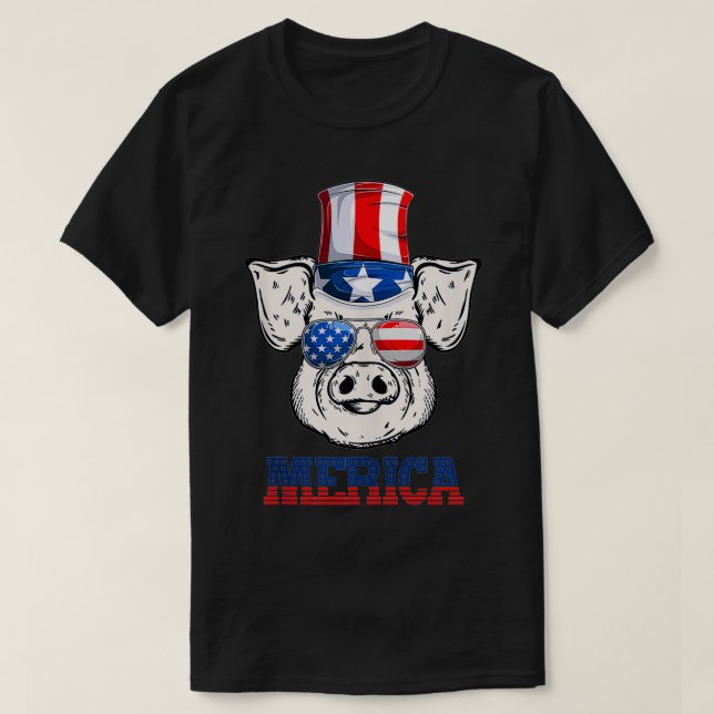 T-shirt Funny Pig 4th of July Patriotic American Flag Sung (Design devant)