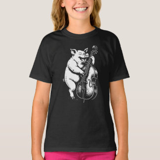 T-shirt funny pig plays double bass in jazz band 