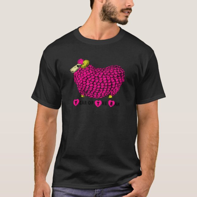 T-shirt Funny Pink Ram chinois Nouvel An Zodiac Man Tee (Devant)