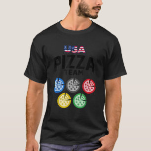 T-shirt Funny Pizza USA Eating Team 5 Rings Coloris Drapea
