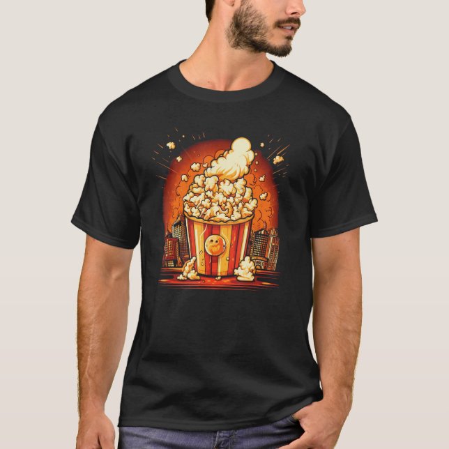 T-shirt Funny Popcorn City with Box and Container (Devant)