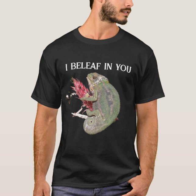 T-shirt Funny Positif Chameleon "I Beleaf In You" Hommes (Devant)