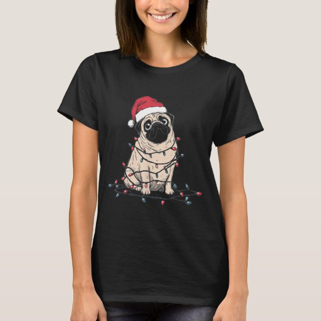 T-shirt Funny Pug Christmas Graphics Dog Lights Lover Owne (Devant)