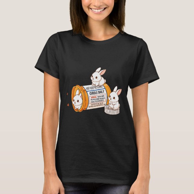 T-shirt Funny Rabbit Bunny Anti Depressant Zoo Boys Girls  (Devant)