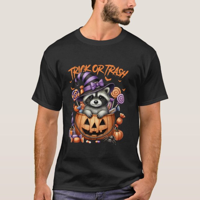 T-shirt Funny Raccoon Halloween Spooky Trash Vibes Women M (Devant)