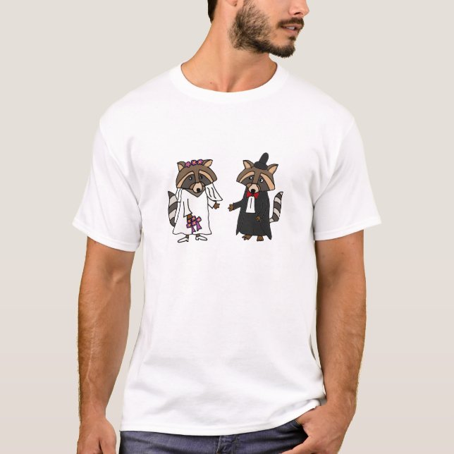 T-shirt Funny Raccoon mariée et Mariage de chambre (Devant)