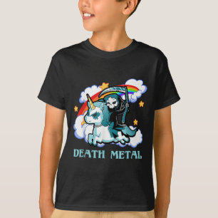 T-shirt Funny Rainbow Skeleton Unicorn Death Metal Music F