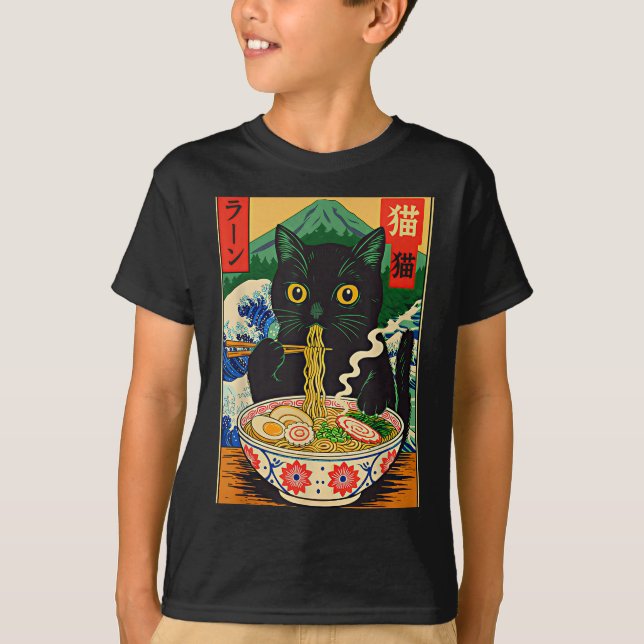T-shirt Funny Ramen Cat Japanese Noodle Kitten  (Devant)