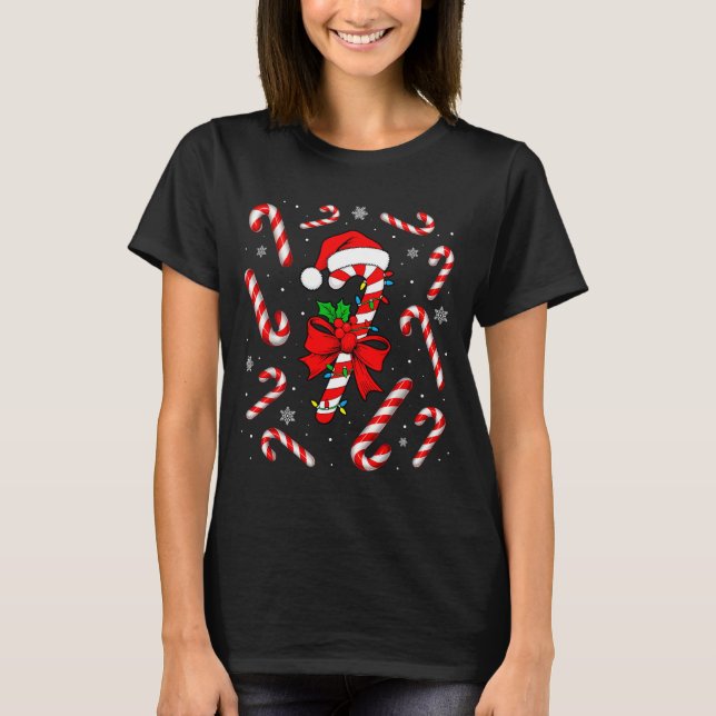 T-shirt Funny Red And White Candy Cane Xmas Lights Santa C (Devant)