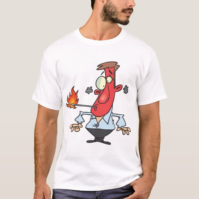 T-shirt Funny Red Face Man with Thermometer Fever (Devant)