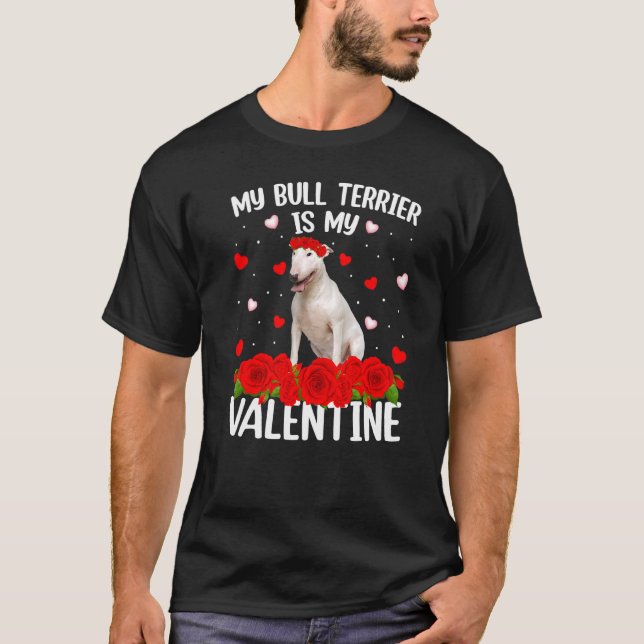 T-shirt Funny Red Rose Flower Heart Bull Terrier Chien Val (Devant)