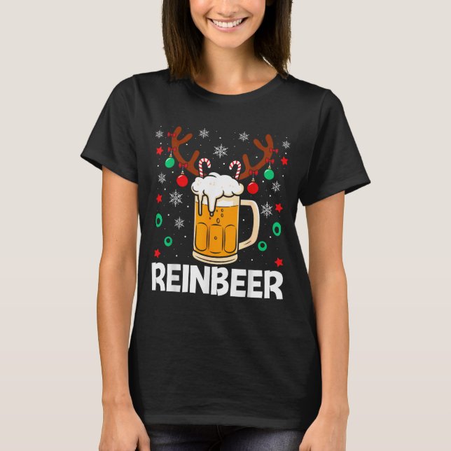 T-shirt Funny Reinbeer Winedeer Beer Wine Matching Couples (Devant)