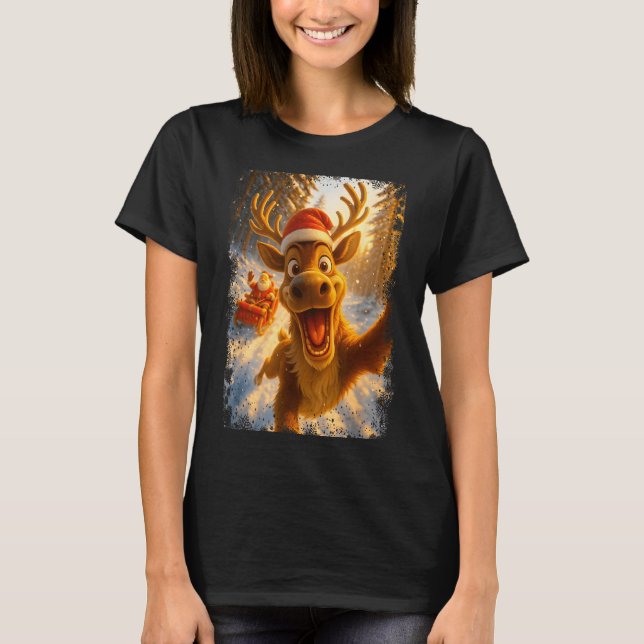 T-shirt Funny Reindeer Selfie Santa Merry Christmas Men Wo (Devant)