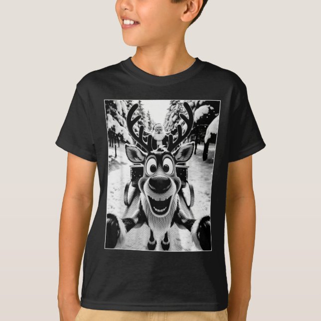 T-shirt Funny Reindeer Selfie Santa Sleigh Christmas Holid (Devant)