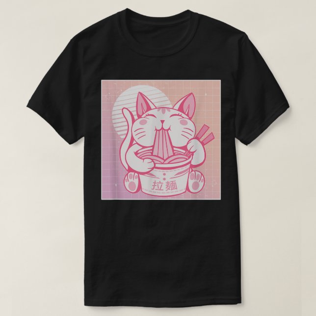 T-shirt Funny Retro 90s Asiatique Kawaii Ramen Chat Kitty  (Design devant)