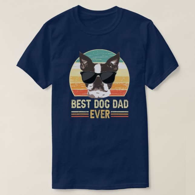 T-shirt Funny Retro Best Dog Dad Ever Dog with Sunglasses (Design devant)