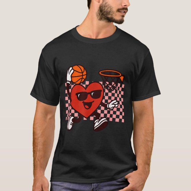 T-shirt Funny Retro Heart Graphic Basketball Player Kids V (Devant)