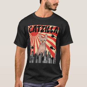 T-shirt Funny Retro Japonais Catzilla Sphynx Chat T Chemis