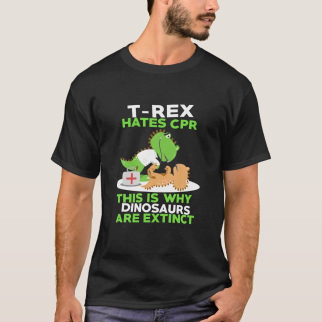 T-shirt FUNNY REX HAINE CPR SHIRT Cute Dinosaur Mème Sayin (Devant)
