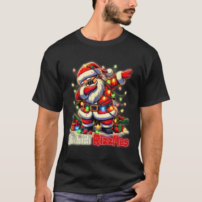 T-shirt Funny Rizz Santa Claus Dabbing Christmas Skibidi R (Devant)