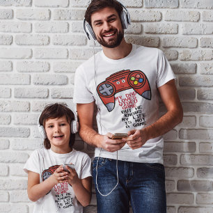 T-shirt Funny Rouge Joystick Fête des pères blanc
