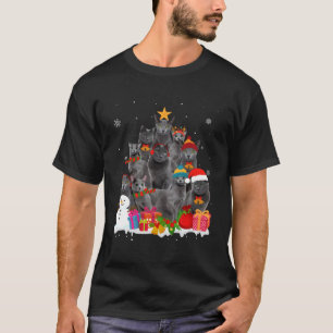 T-shirt Funny Russe Bleu Arbre de Noël Animal Amoureux des