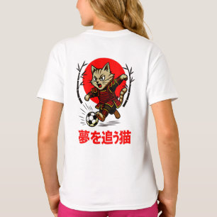 T-shirt Funny Samurai Cat Soccer - Cadeau pour l'anime et