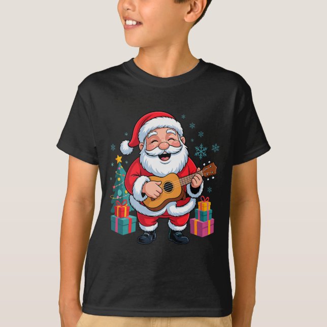 T-shirt Funny Santa Christmas Design Ukulele Holiday Xmas  (Devant)